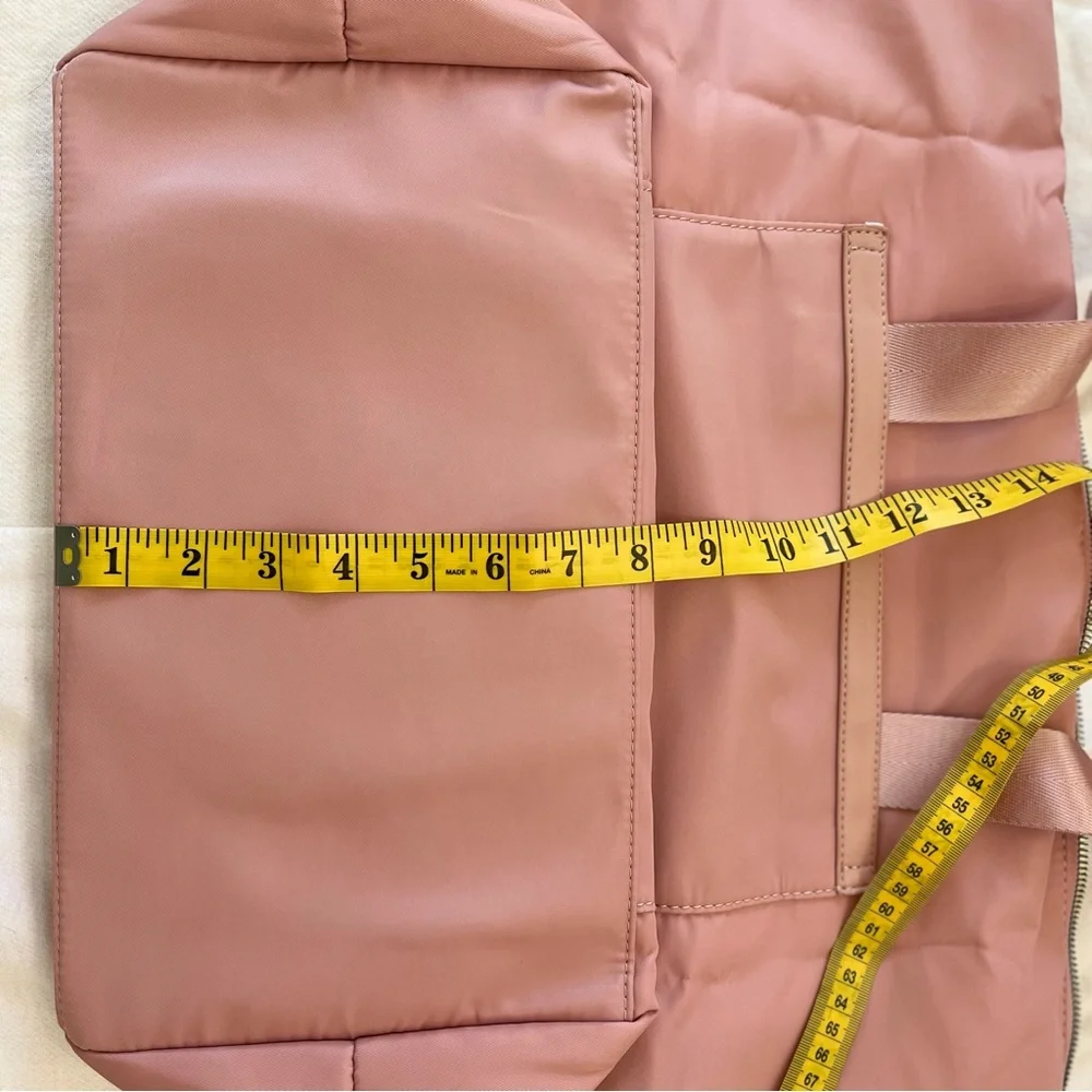 Pink soft padded nylon overnight laptop tote w/ double handle & adjustable strap